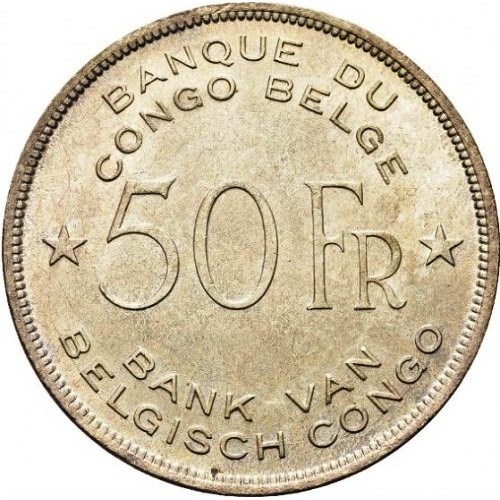 Бельгийское Конго. 50 франков 1943 г. Серебро