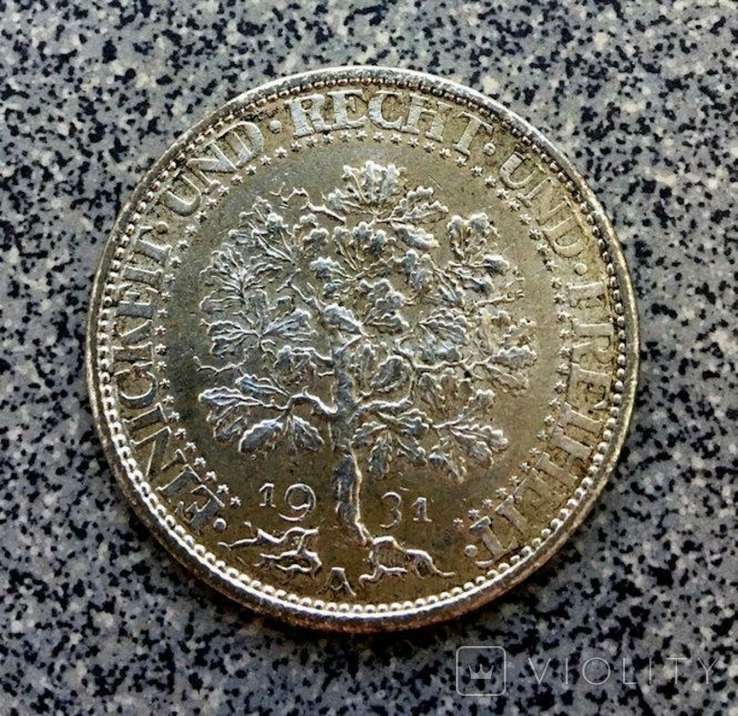 Веймарская республика. 5 марок 1931 г. Серебро.   ПРОДАНА