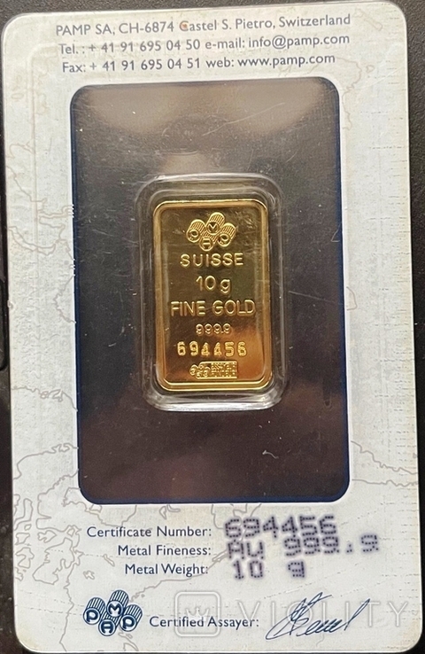 Швейцария. Слиток 10 г. Золото 999,9. РАМР