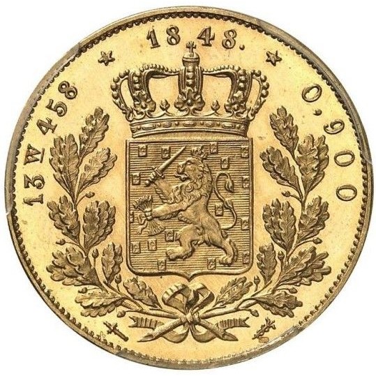 Нидерланды. 20 гульденов 1848 г. Золото