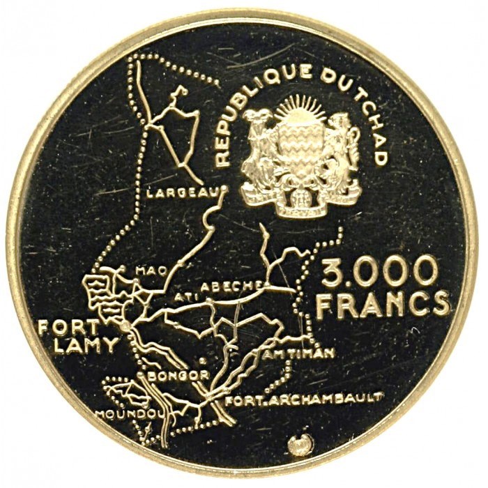 Чад. 3000 франков 1970 г. Золото