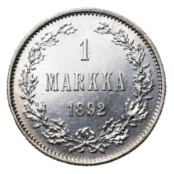 Александр III. 1 марка 1892 г. Для Финляндии. Серебро